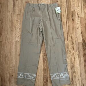 Belongings Stretch Tan Embroidered Paisley Dress Pants Sz 14 NWT